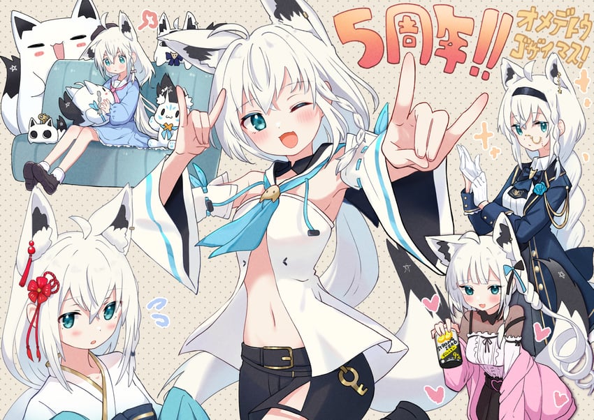 shirakami fubuki, sukonbu, miteiru, fubuzilla, nejima kitsune, and 2 more (hololive) drawn by sasaki_(glass1138)