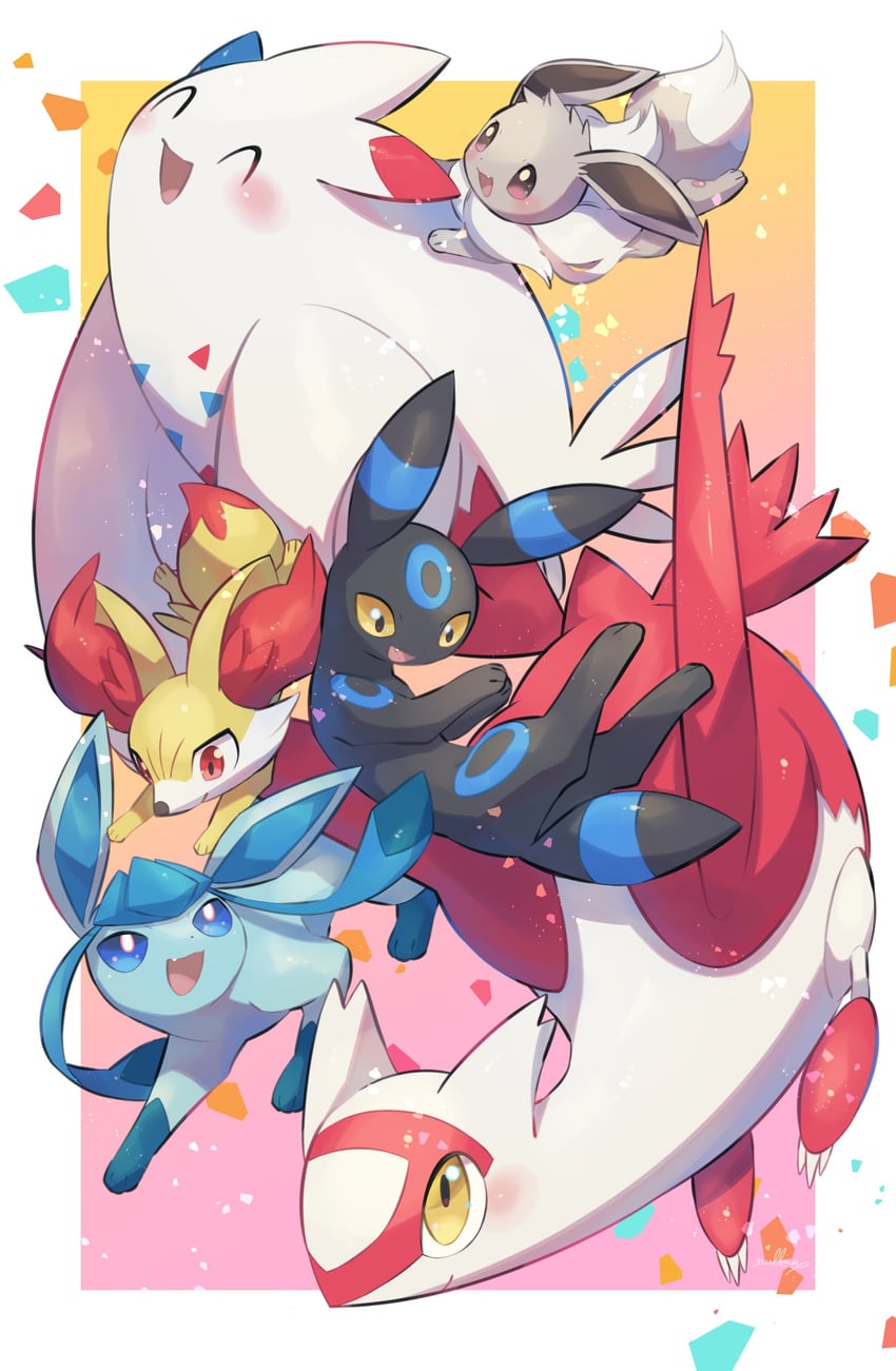 eevee, umbreon, glaceon, latias, fennekin, and 1 more (pokemon) drawn by nullma