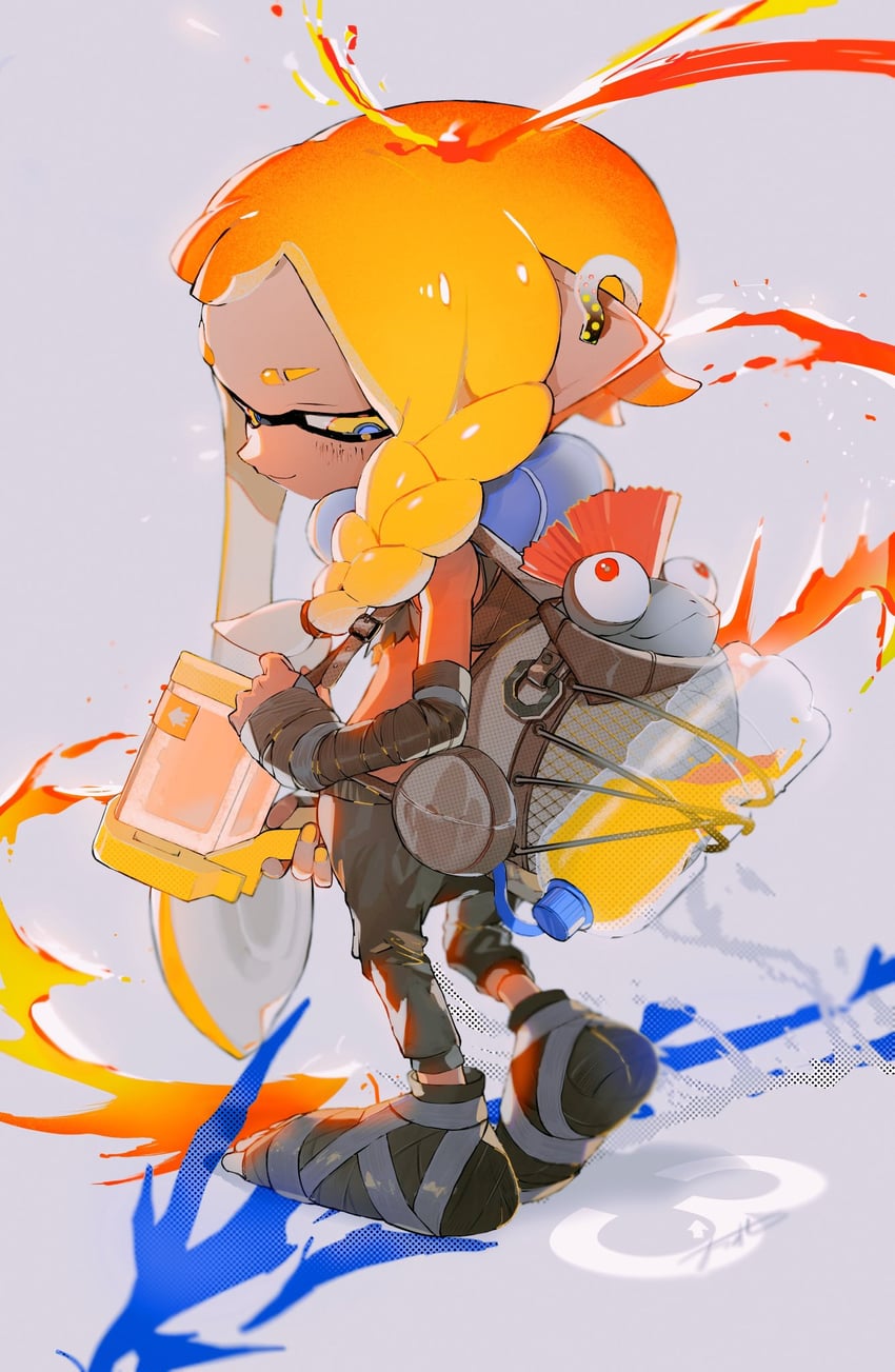 inkling player character, inkling girl, smallfry, and agent 3 (splatoon and 1 more) drawn by hossi
