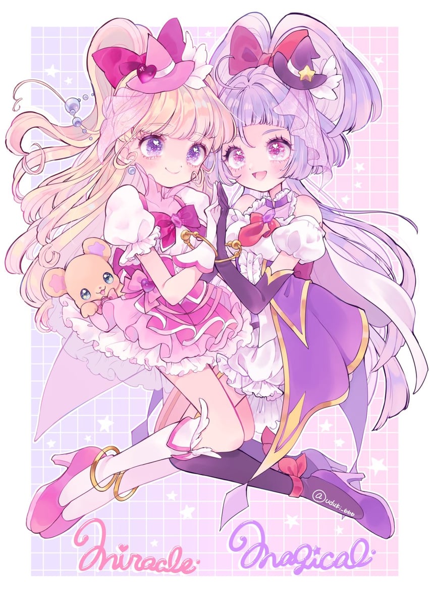 asahina mirai, izayoi liko, cure miracle, cure magical, and mofurun (precure and 1 more) drawn by uzuki_aki