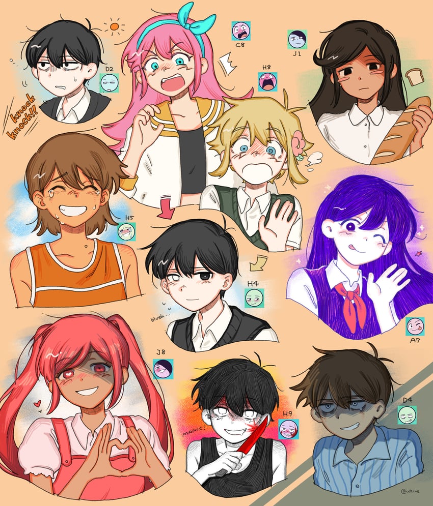 sunny, basil, omori, aubrey, kel, and 4 more (omori) drawn by ud01f
