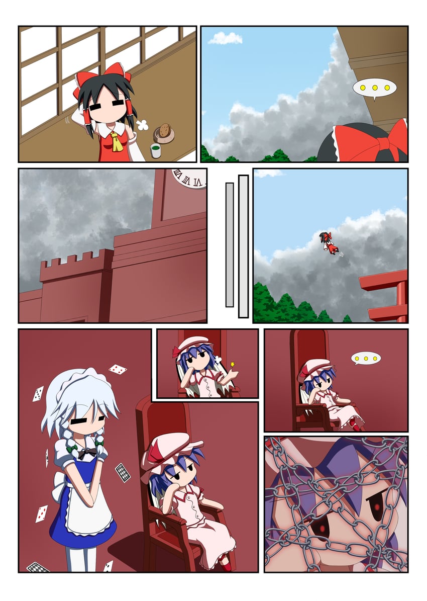 hakurei reimu, remilia scarlet, and izayoi sakuya (touhou) drawn by rakugaki-biyori