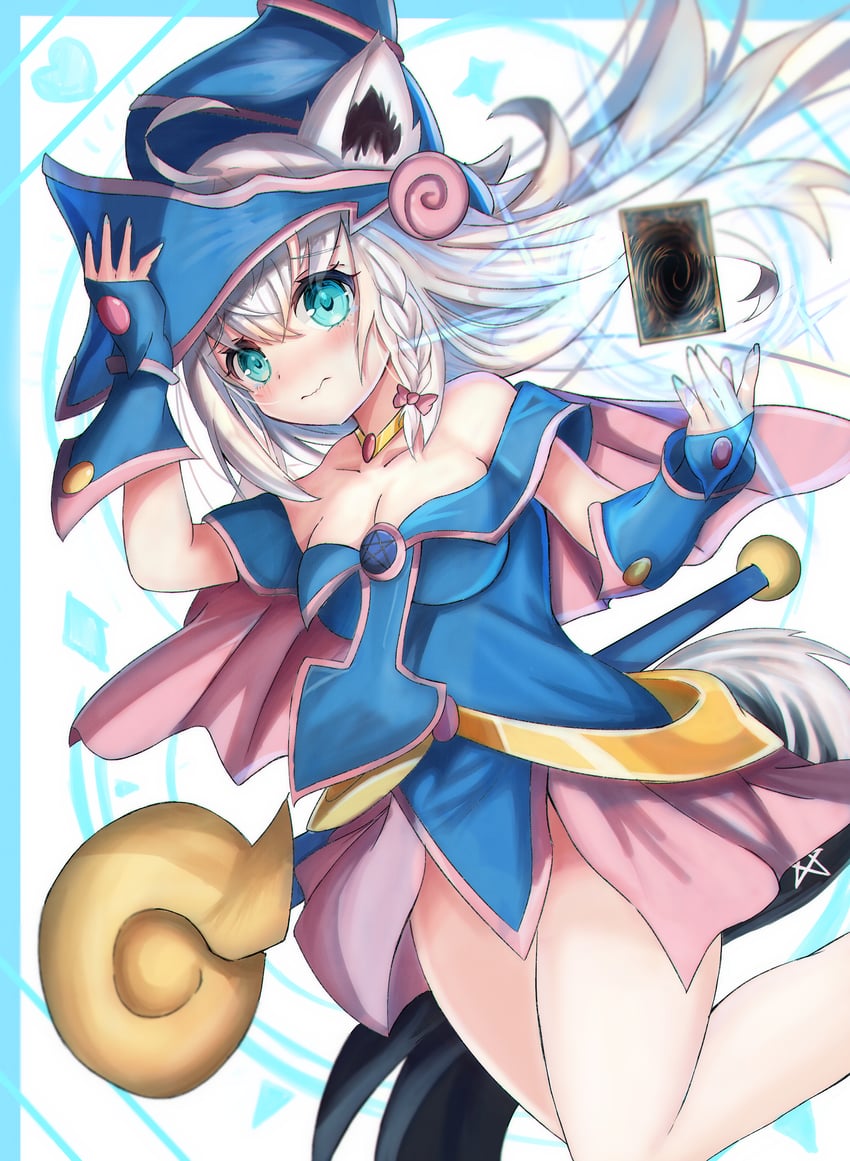 shirakami fubuki and dark magician girl (hololive and 1 more) drawn by soma443