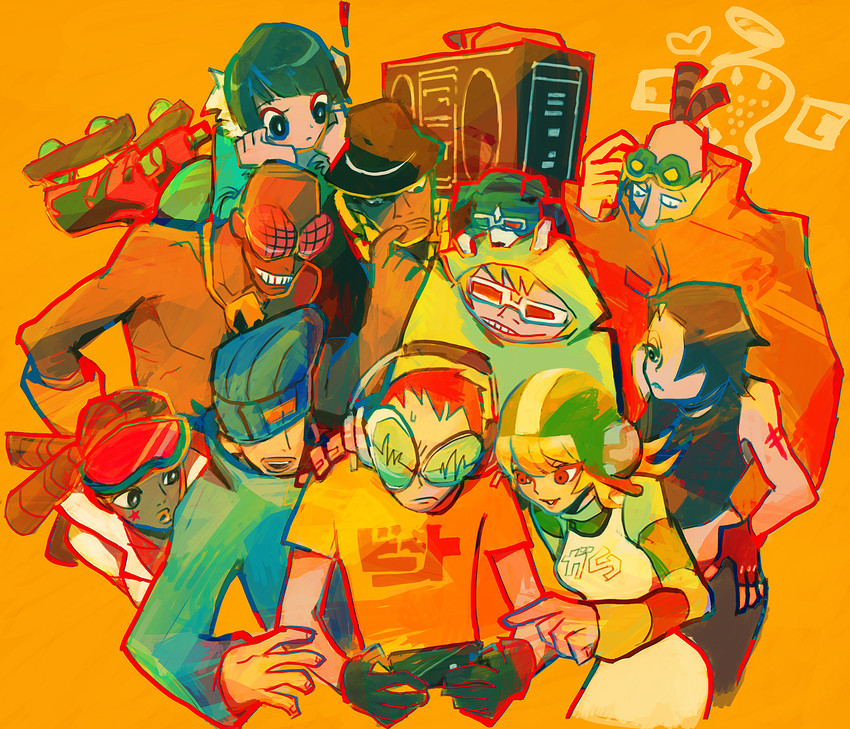 gum, beat, bis, cube, piranha, and 7 more (jet set radio and 1 more) drawn by doromame