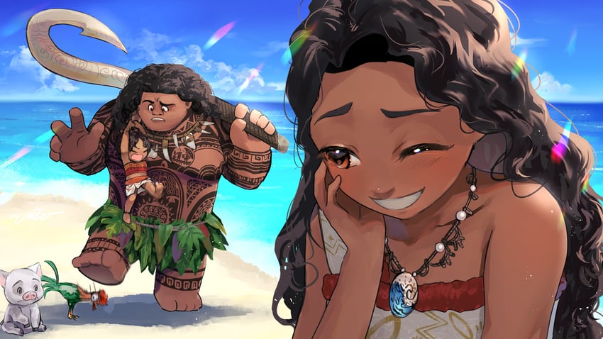 moana waialiki, maui, heihei, and pua (moana) drawn by monokuroheddohonn