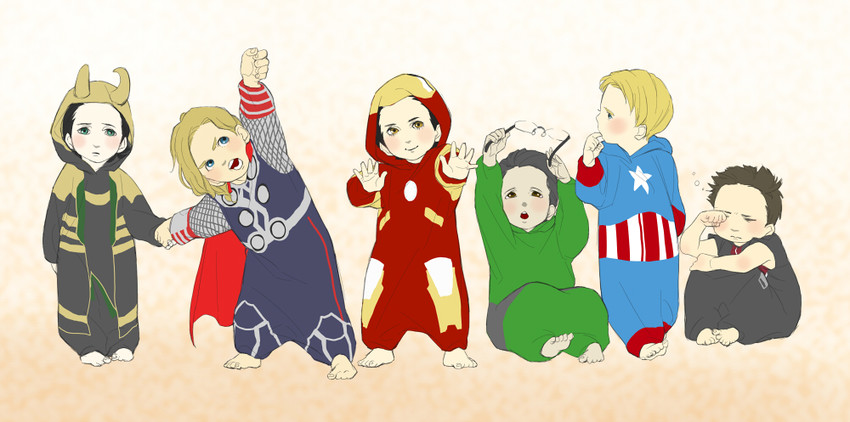 steve rogers, tony stark, captain america, iron man, thor, and 5 more (marvel and 2 more) drawn by bashiko