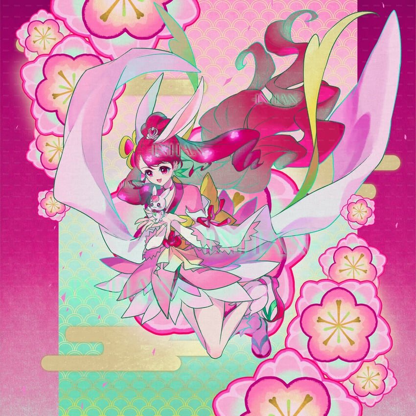 hanadera nodoka, cure grace, and rabirin (precure and 1 more) drawn by inhan
