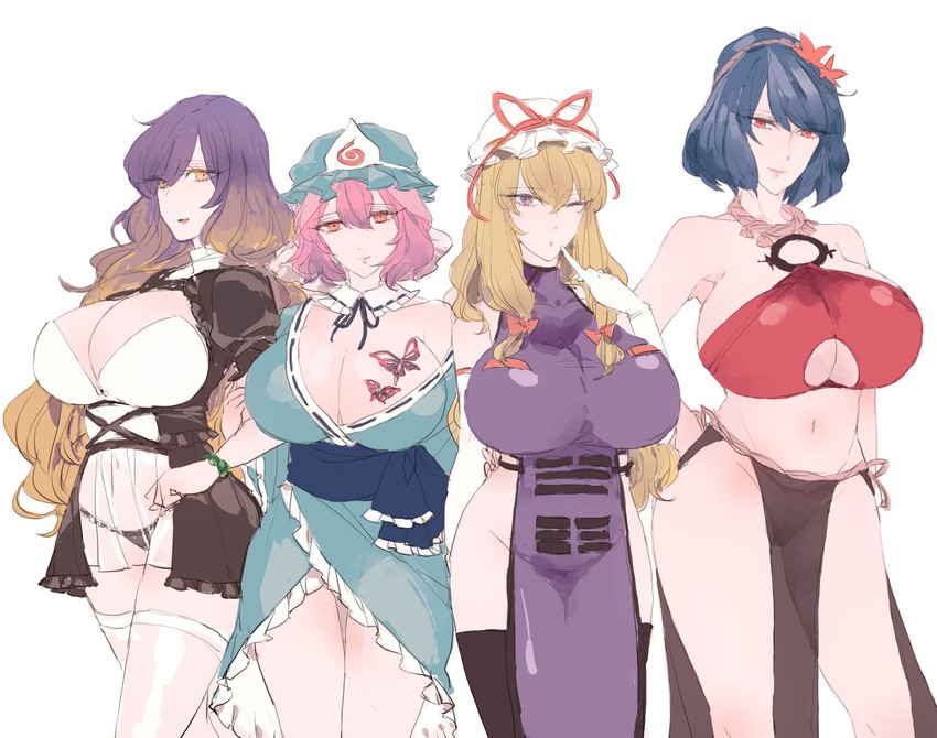 yakumo yukari, saigyouji yuyuko, hijiri byakuren, and yasaka kanako (touhou) drawn by bura