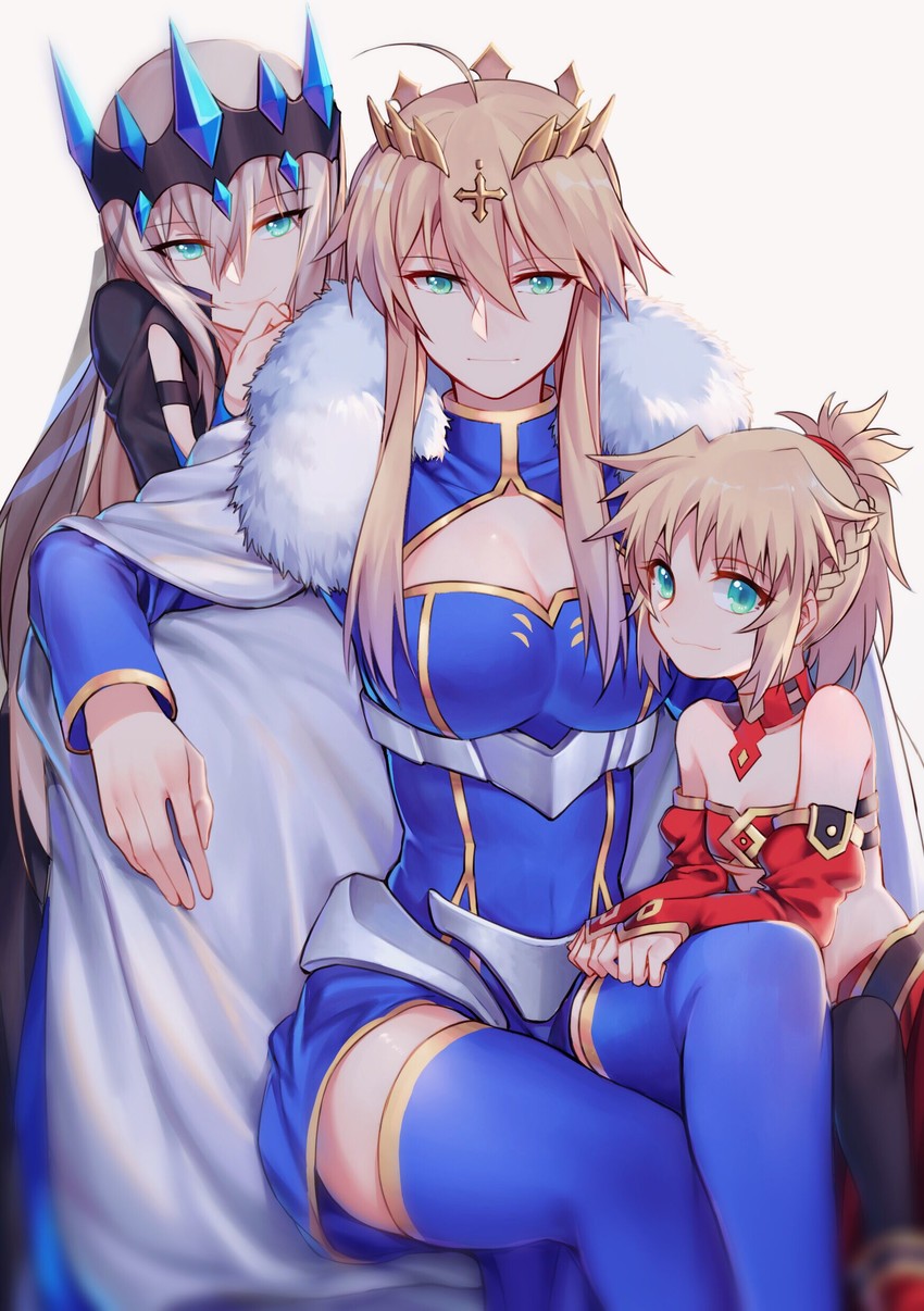 artoria pendragon, mordred, morgan le fay, and lion king (fate and 2 more) drawn by yorukun