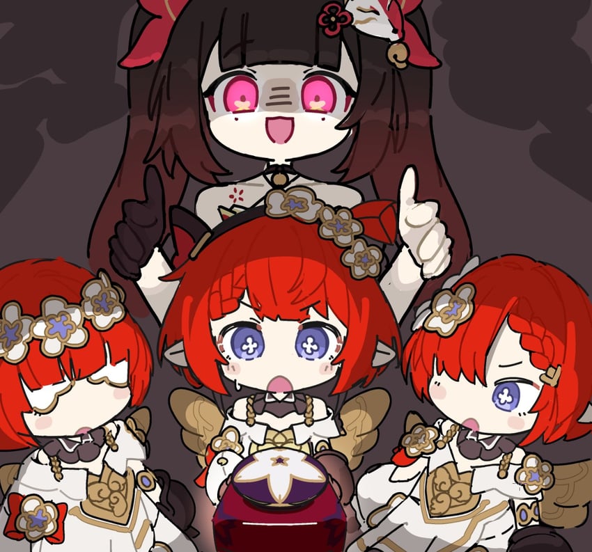 sparkle, tribbie, trianne, and trinnon (honkai and 1 more) drawn by ta93ura