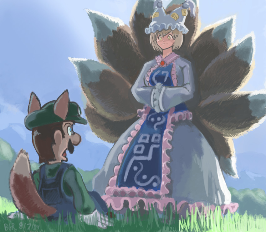 yakumo ran, luigi, and fox luigi (touhou and 2 more) drawn by profitshame