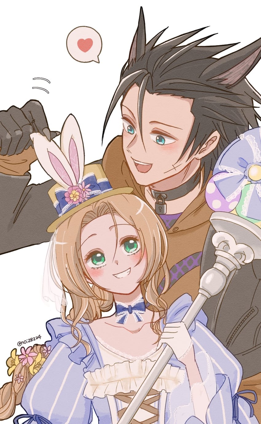 aerith gainsborough and zack fair (final fantasy and 2 more) drawn by noi_(noi28224)