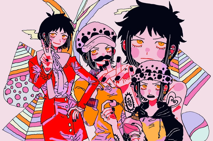 trafalgar law and law-chan (one piece) drawn by maeda_(crast_1)