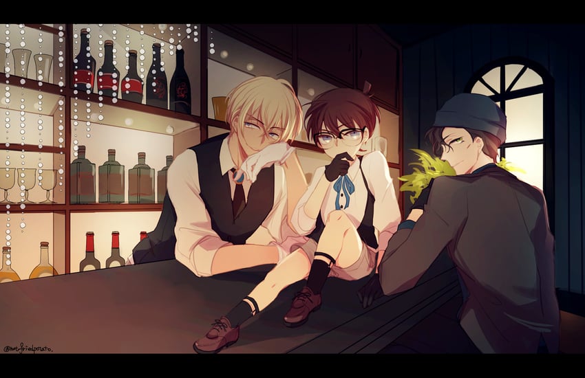 edogawa conan, amuro tooru, and akai shuuichi (meitantei conan) drawn by jikei