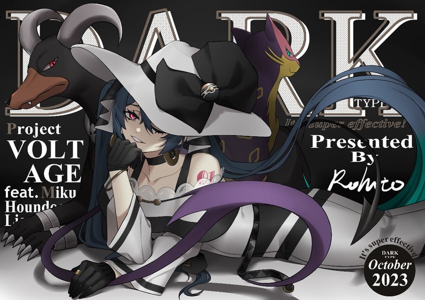 hatsune miku, houndoom, liepard, and dark miku (pokemon and 2 more) drawn by rohito