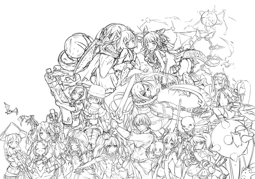 sybilla, prince, memento, dina, iris, and 9 more (sennen sensou aigis) drawn by koneko_(ntnstg)