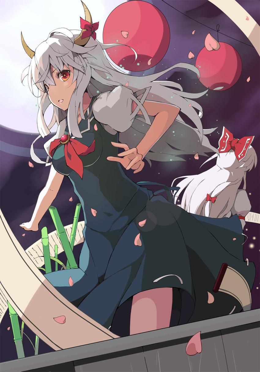 fujiwara no mokou, kamishirasawa keine, and ex-keine (touhou) drawn by evers