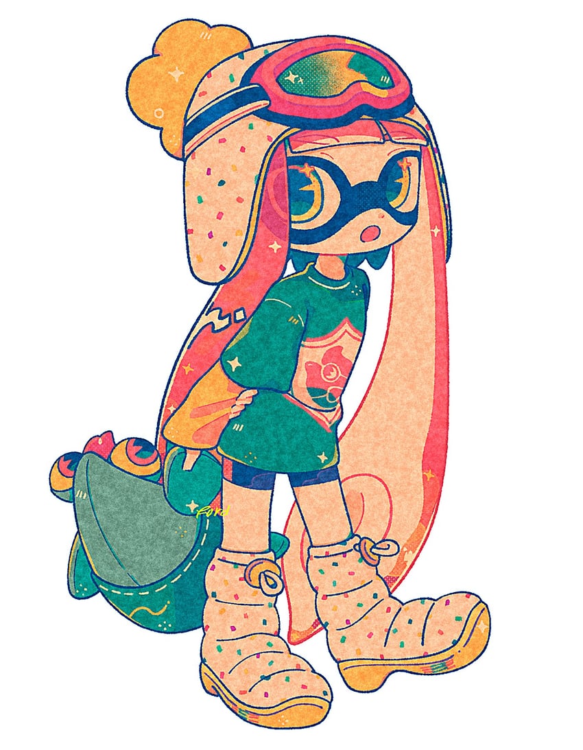 inkling player character, inkling girl, and smallfry (splatoon) drawn by f0rd_5_px