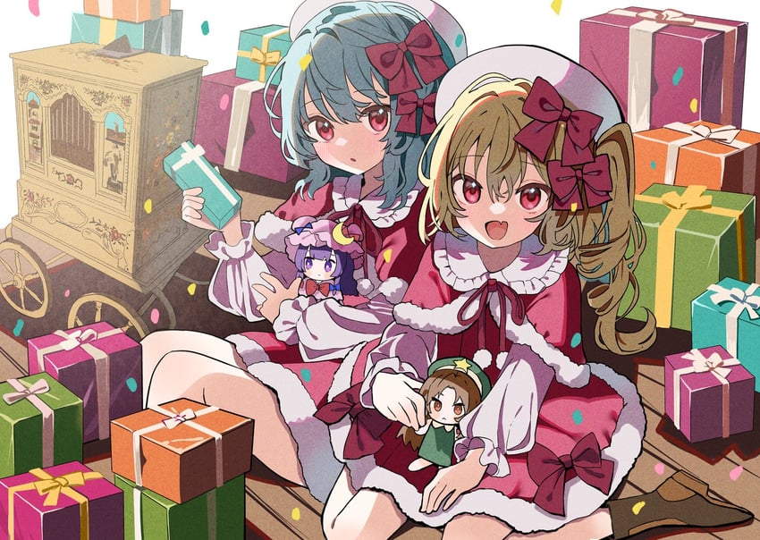 remilia scarlet, flandre scarlet, patchouli knowledge, and hong meiling (touhou) drawn by tamagogayu1998