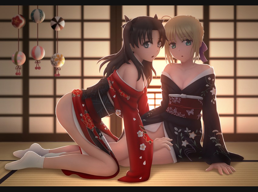 artoria pendragon, saber, and tohsaka rin (fate and 1 more) drawn by siraha