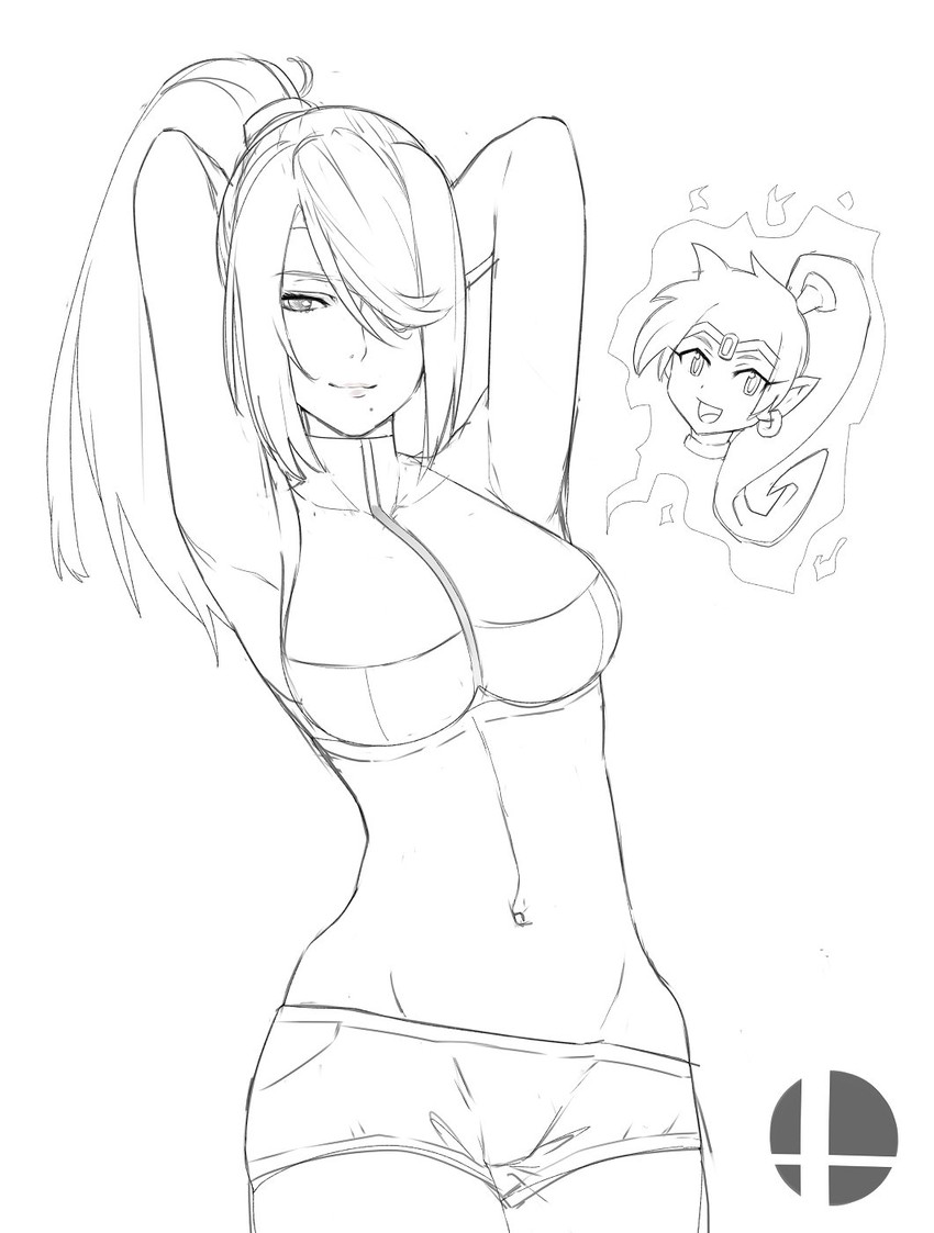 samus aran and shantae (super smash bros. and 2 more) drawn by j@ck