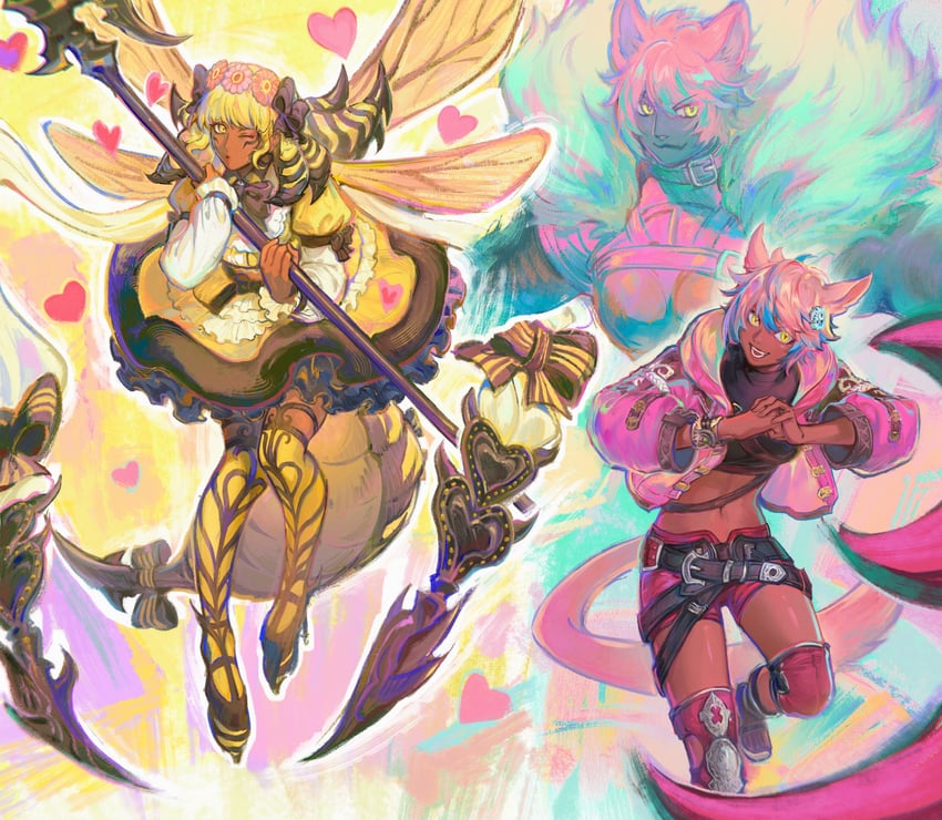 honey b. lovely, yaana, and black cat (final fantasy and 1 more) drawn by reneelric