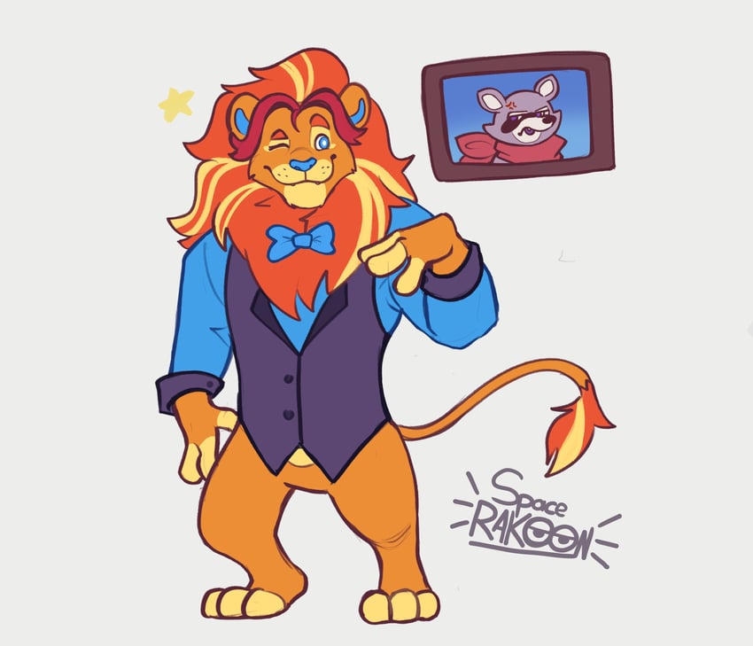 lloydford l. lion and rambley the raccoon (indigo park) drawn by spacerakoon