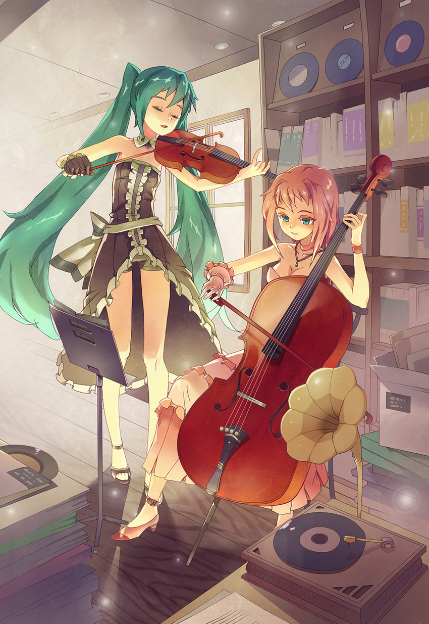hatsune miku and mylene jenius (vocaloid and 2 more) drawn by lascalis