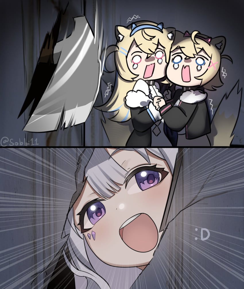 fuwawa abyssgard, mococo abyssgard, and koseki bijou (hololive and 2 more) drawn by sobbi11
