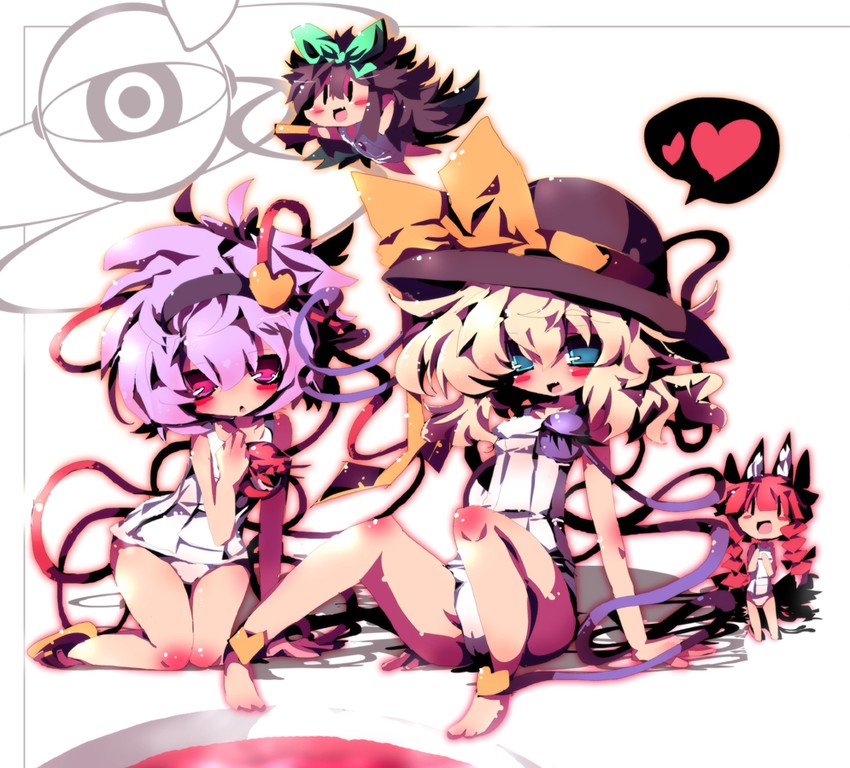 komeiji koishi, komeiji satori, kaenbyou rin, and reiuji utsuho (touhou) drawn by dangomushi