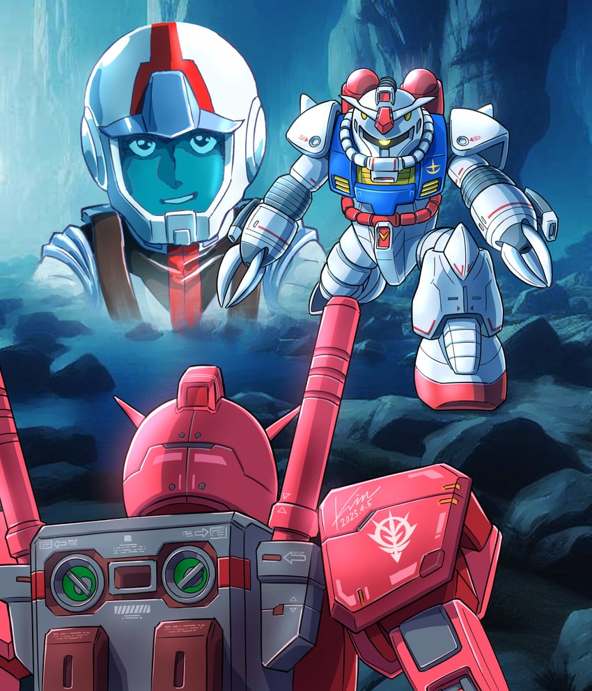 rx-78-2 gundam, amuro ray, z'gok, and rx-78-2 gundam casval custom (gundam and 2 more) drawn by kobakin