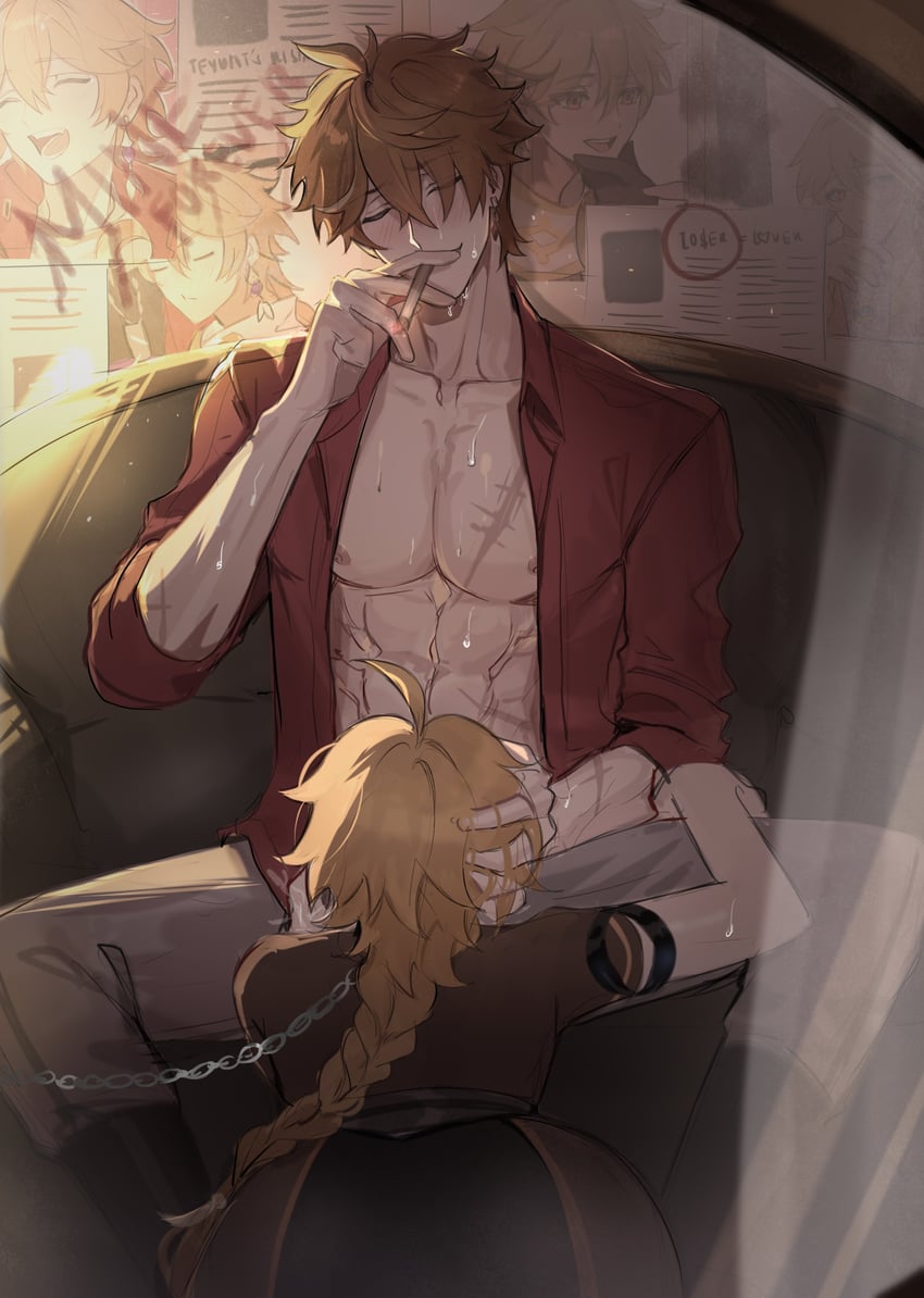 aether and tartaglia (genshin impact) drawn by haze_(ha_ze)