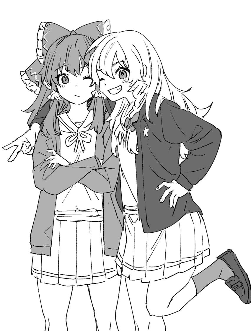 hakurei reimu and kirisame marisa (touhou and 1 more) drawn by mero_(starfish_jcs)
