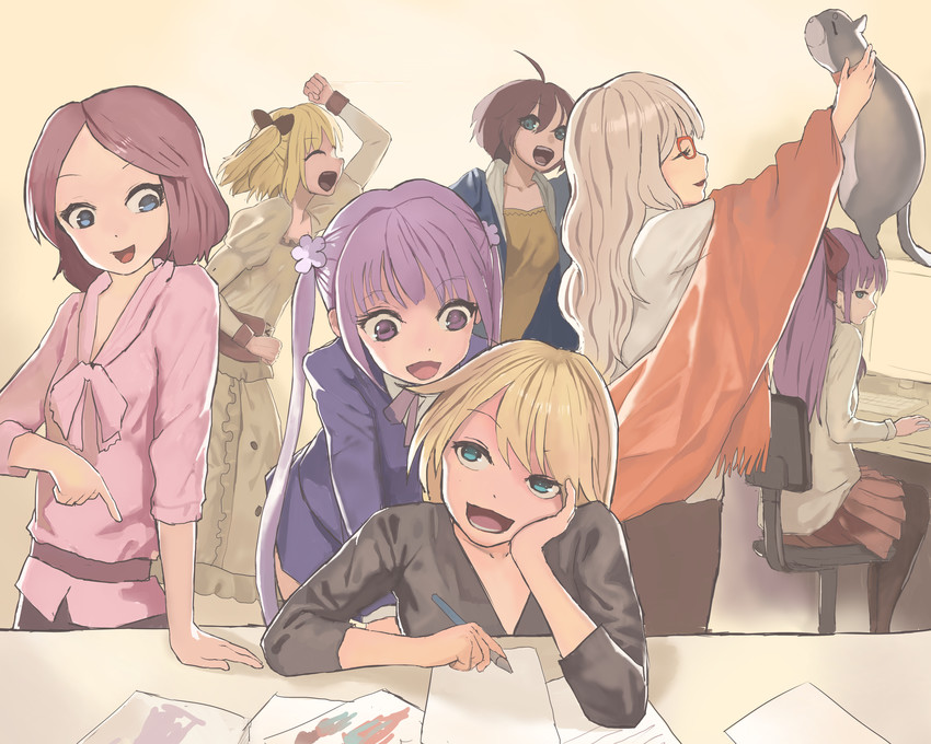 suzukaze aoba, takimoto hifumi, yagami kou, iijima yun, shinoda hajime, and 3 more (new game!) drawn by masaki_(ekakiningen)