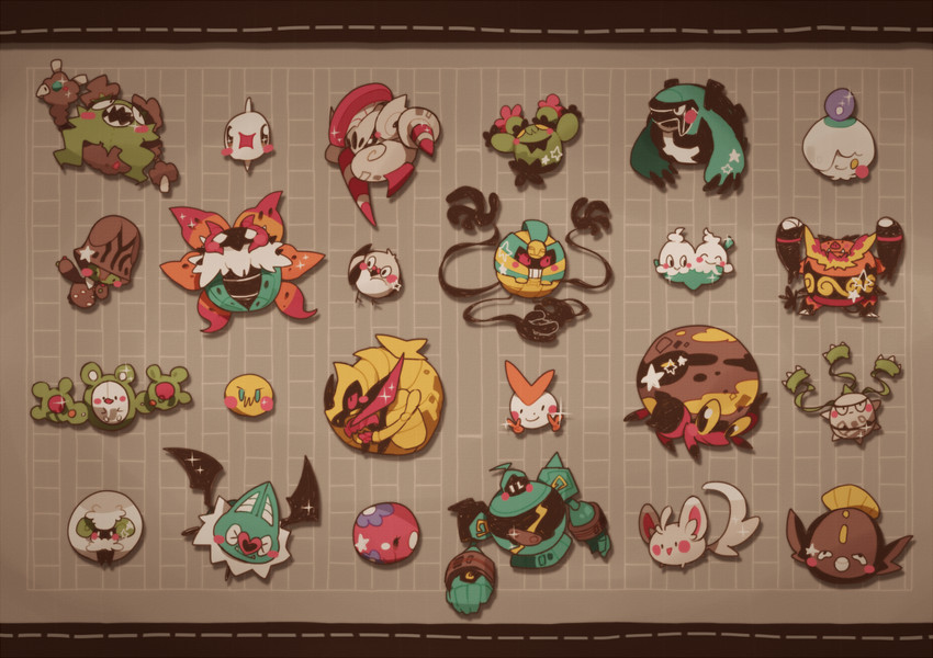 litwick, whimsicott, joltik, minccino, reuniclus, and 19 more (pokemon) drawn by pokoten_(pokoten718)