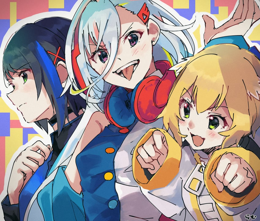 seto mitsuki, houou karin, and taiga lucia (denonbu) drawn by kuzuya_ramurin