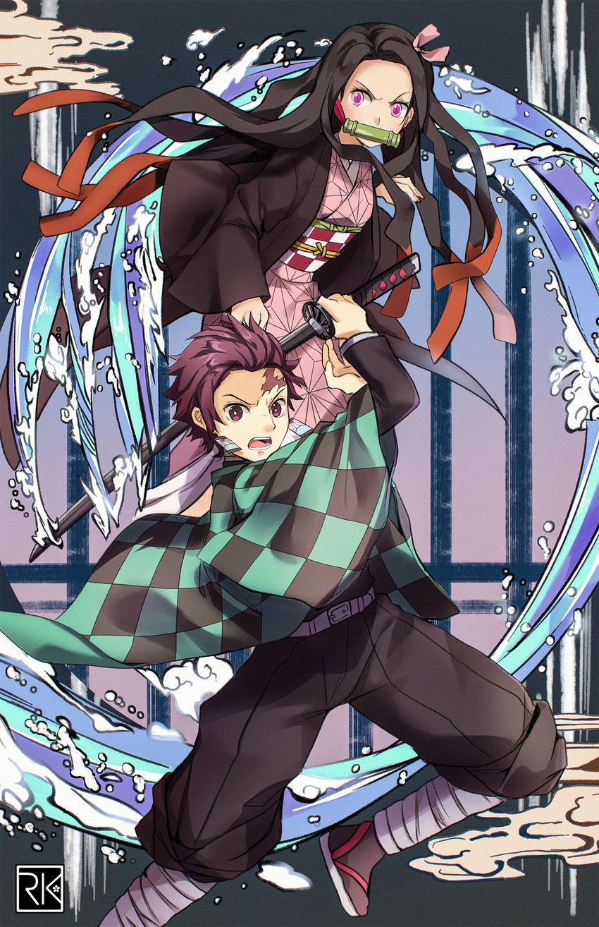 kamado nezuko and kamado tanjirou (kimetsu no yaiba) drawn by k-rumi