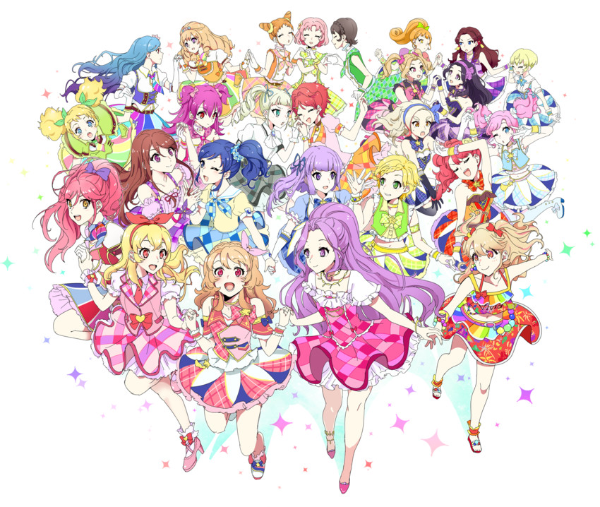 hoshimiya ichigo, kiriya aoi, todo yurika, ozora akari, shibuki ran, and 21 more (aikatsu!) drawn by shiontaso