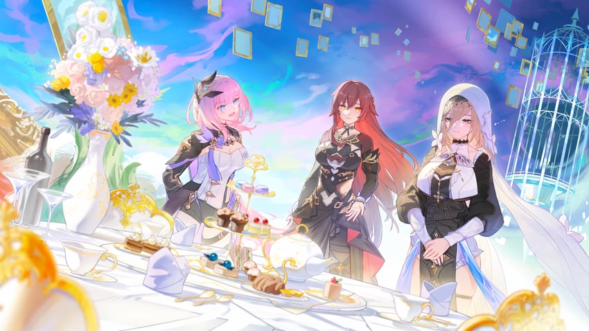 elysia, aponia, and eden (honkai and 1 more) drawn by rafaelaaa