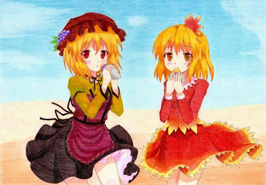 aki minoriko and aki shizuha (touhou) drawn by kittona