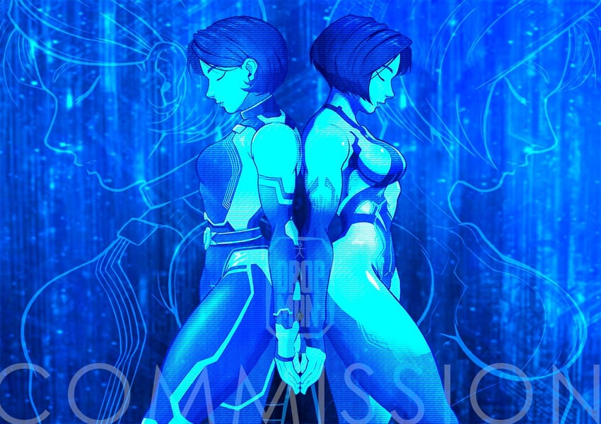 cortana and the weapon (halo and 1 more) drawn by dropman