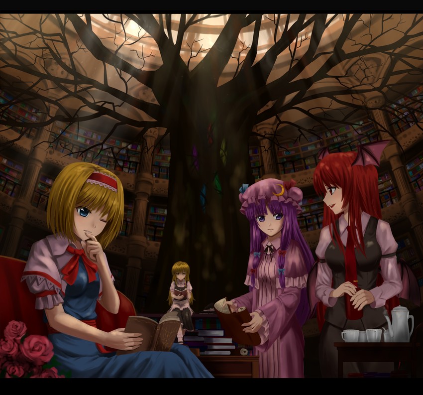 kirisame marisa, alice margatroid, patchouli knowledge, and koakuma (touhou) drawn by chien_zero