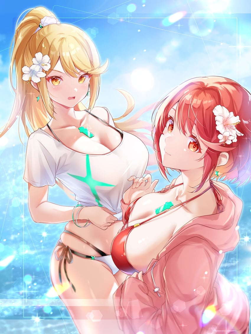 pyra and mythra (xenoblade chronicles and 1 more) drawn by ui_frara