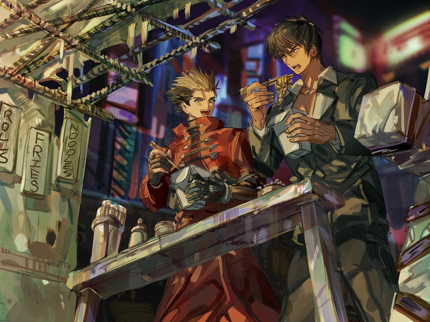 vash the stampede and nicholas d. wolfwood (trigun) drawn by jina_vw