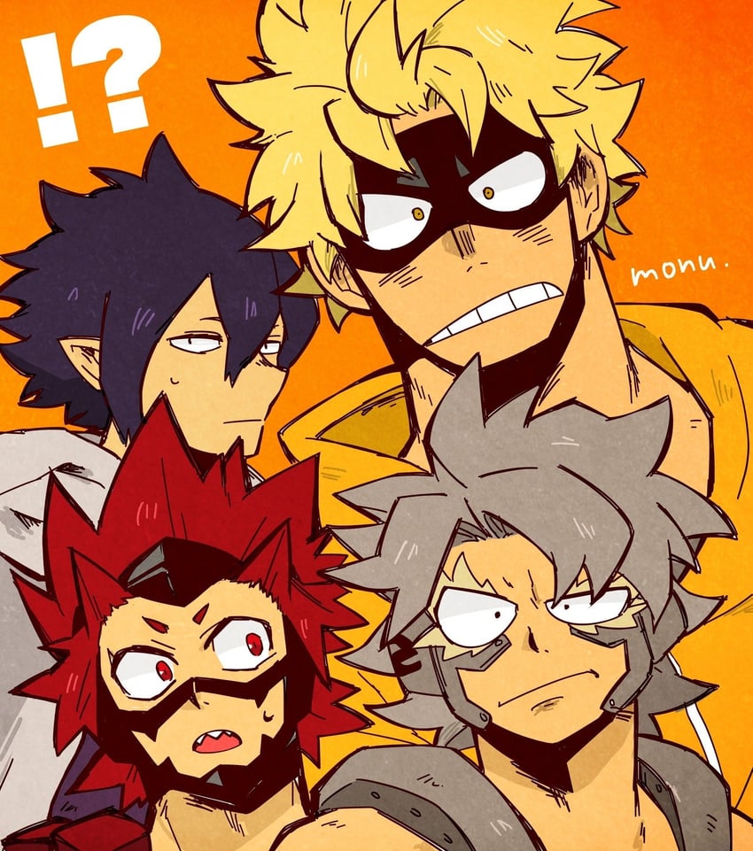 kirishima eijiro, amajiki tamaki, fat gum, and tetsutetsu tetsutetsu (boku no hero academia) drawn by monu