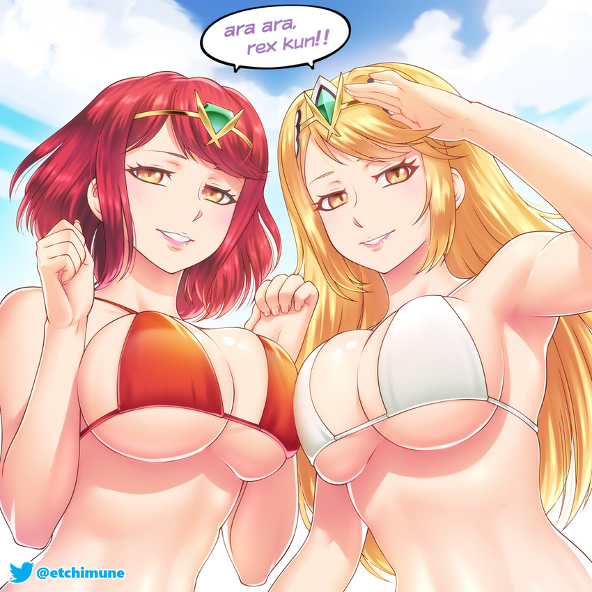 pyra and mythra (xenoblade chronicles and 1 more) drawn by etchimune