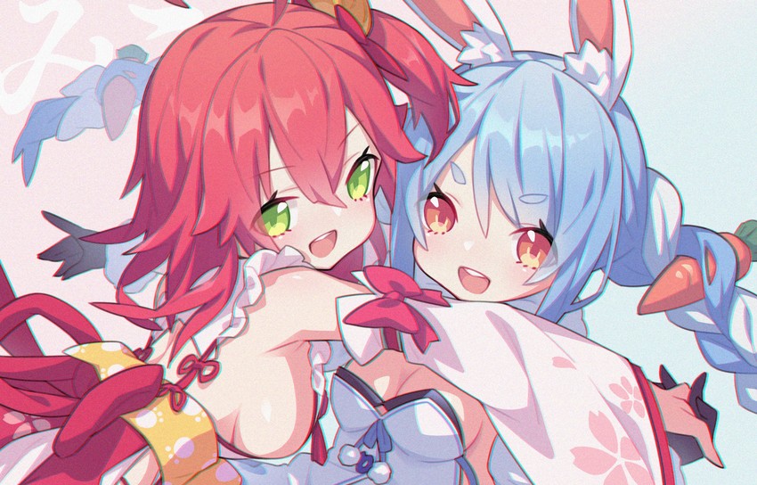 usada pekora and sakura miko (hololive) drawn by tewo_(tewowet)