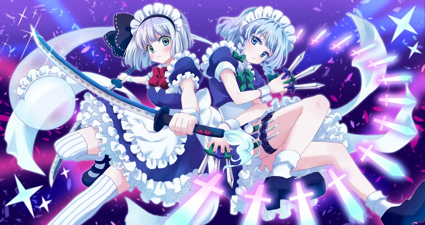 izayoi sakuya and konpaku youmu (touhou and 1 more) drawn by 24maid3