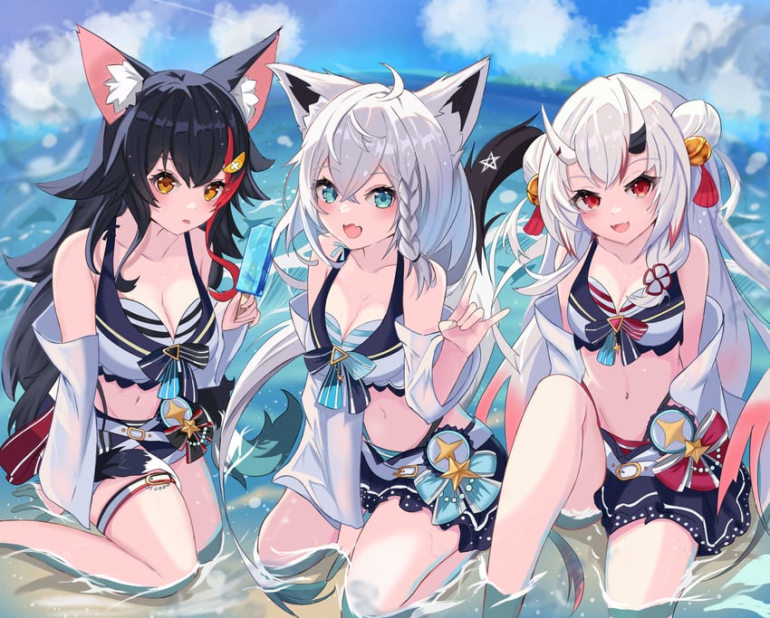 shirakami fubuki, ookami mio, and nakiri ayame (hololive) drawn by soma443
