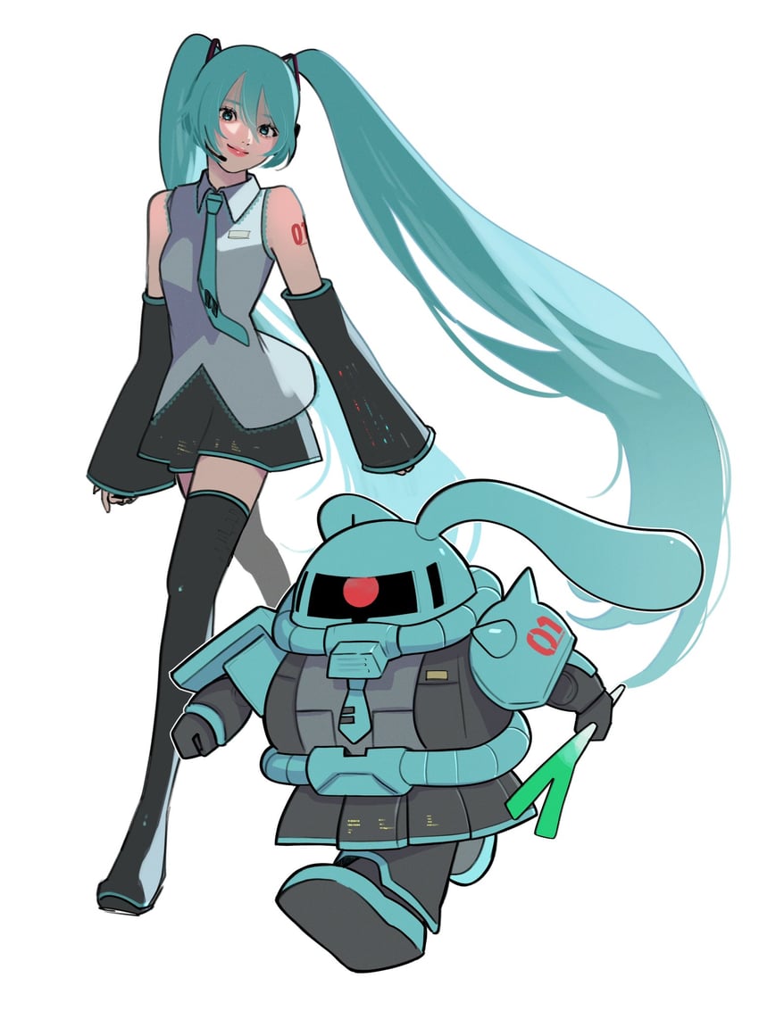 hatsune miku and zaku (vocaloid and 2 more) drawn by yellowunk